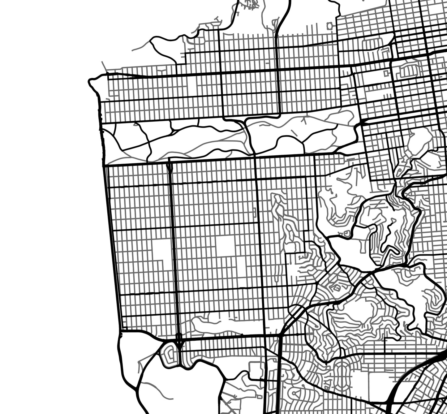 San Francisco Poster -  Wall Decor Map of City Road Network